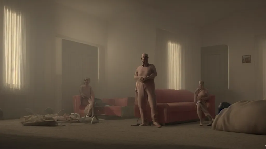 Prompt: colour comedy - sitcom scene from duna ( 2 0 2 1 ) by denis villeneuve and gregory crewdson style with hyperrealistic highly detailed faces. many details by andrei tarkovsky and caravaggio in sci - fi style. volumetric natural light rendered in blender and octane render