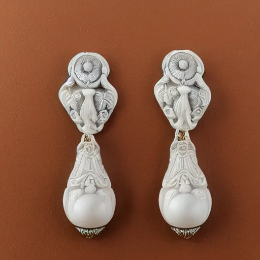 Prompt: big and beautiful detailed artnouveau style earrings in style of rene lalique sharp focus 8 k