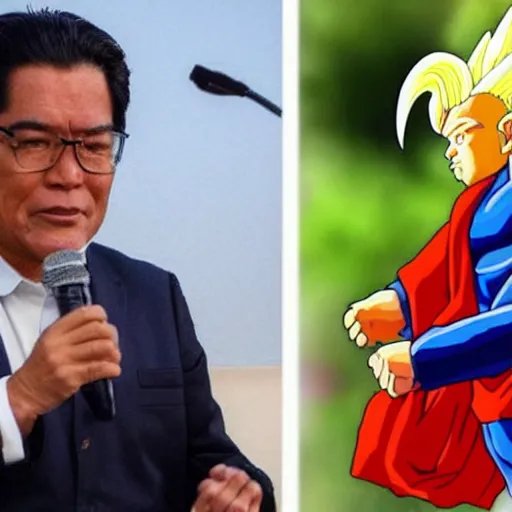 Prompt: Pedro Castillo peru president vs Keiko Fujimori on super saiyan