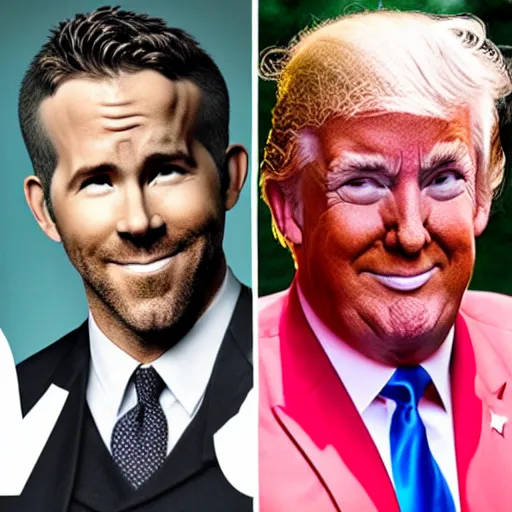 Image similar to romantic comedy staring ryan reynolds and donald trump