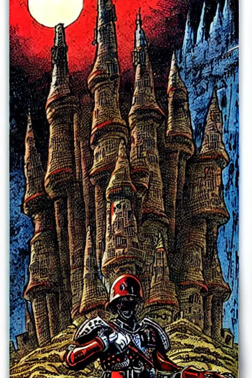 Image similar to castle with soldier foreground by Philippe Druillet