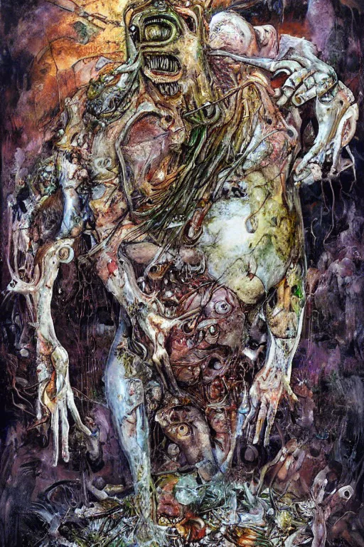 Prompt: Big Chungus full body shot, hyper-realistic oil painting, Body horror, biopunk, by Ralph Steadman, Francis Bacon, Hunter S Thompson