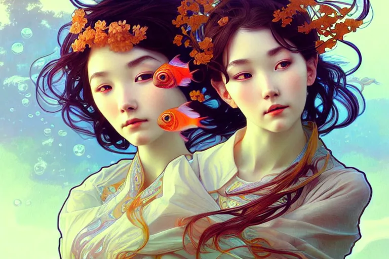 Image similar to beautiful fish, highly detailed, digital painting, artstation, sharp focus, illustration, art by tan zi and ayanamikodon and alphonse mucha and wlop