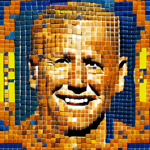 Prompt: portrait mosaic of a joe biden with robot ears and eyes, 4k, intricate details, digital, sun in the background