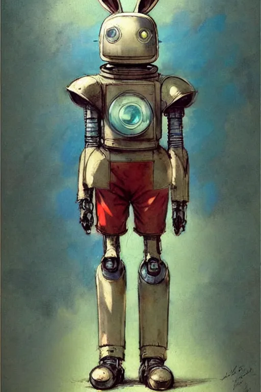 Prompt: adventurer ( ( ( ( ( 1 9 5 0 s retro future robot android rabbit. muted colors. ) ) ) ) ) by jean baptiste monge!!!!!!!!!!!!!!!!!!!!!!!!! chrome red