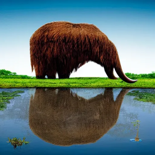 Image similar to wooly mammoth in a pond