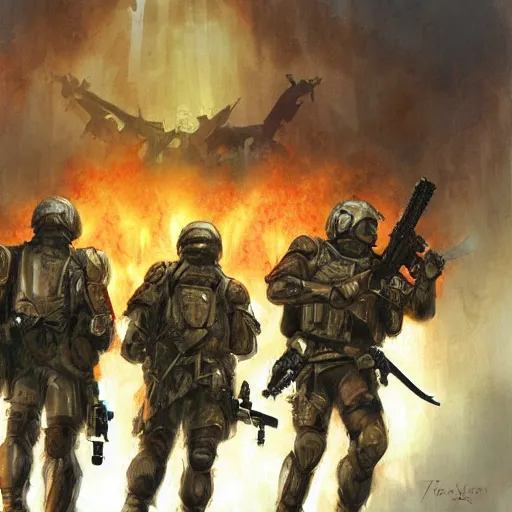 Prompt: tactical team in hell, by jon foster