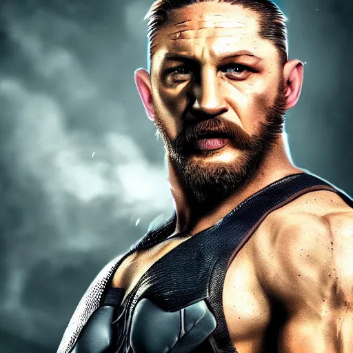 Image similar to Tom Hardy in wolverine suit Digital art 4K quality Photorealism