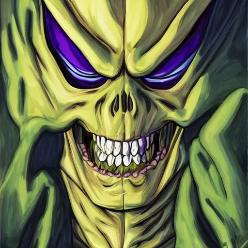 Image similar to portrait painting of skeletor as piccolo, art by akira toriyama, 4 k, dragon ball artstyle, cel shaded, highly detailed, epic lighting