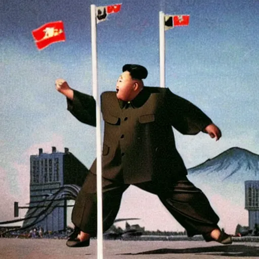 Image similar to Kim Jong Un fighting a kaiju