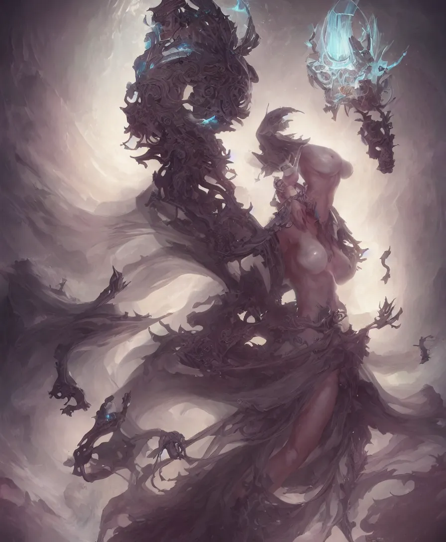 Image similar to goddess of death in the style of nekro, artgerm, wlop, glowing halo, octane render, peter mohrbacher, artstation