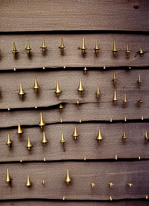 Prompt: ultra realistic photograph of a a old wooden sculpture object of a pants made of dark old cherry wood, covered with tiny brass spikes on a grey background, centered composition, archival photography, metropolitan museum archival photo documentation, archaeology, 1 9 9 0, life magazine photo, neutral colors