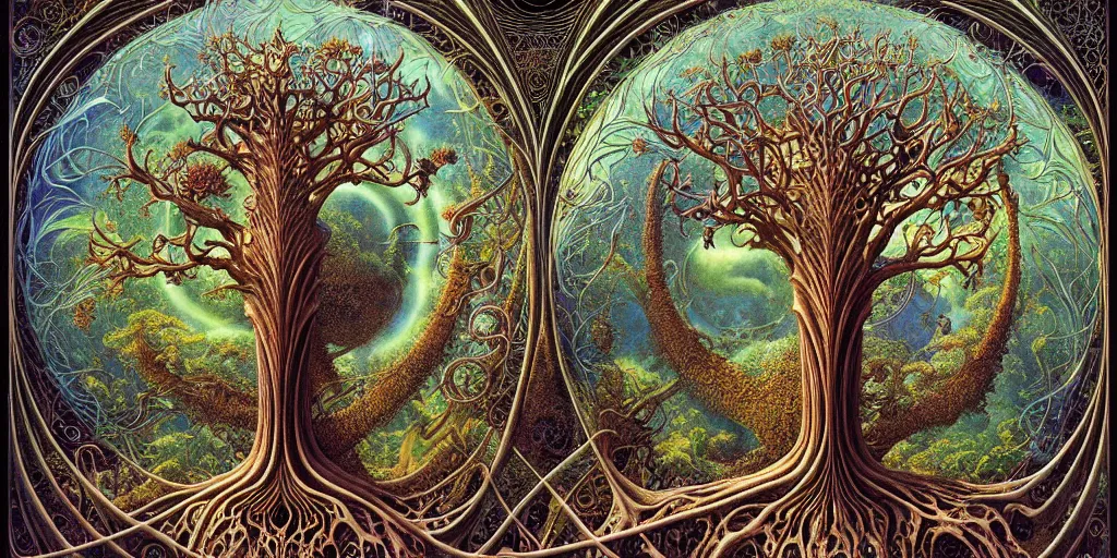 Image similar to tree of life by roger dean and andrew ferez, art forms of nature by ernst haeckel, divine chaos engine, symbolist, visionary, art nouveau, botanical fractal structures, organic, detailed, realistic, surreality