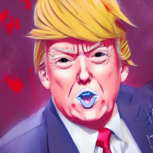 Image similar to anime portrait of Donald Trump as an anime girl by Stanley Artgerm Lau, WLOP, Rossdraws, James Jean, Andrei Riabovitchev, Marc Simonetti, and Sakimichan, trending on artstation