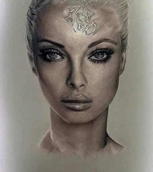 Image similar to realism tattoo sketch of a isabelledeltore face double exposure with nature, in the style of matteo pasqualin, amazing detail, sharp, faded