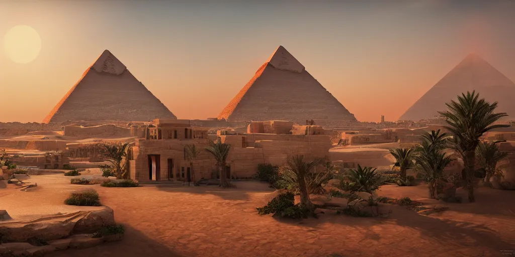Prompt: beautiful egypt landscape, environment, film, dramatic, cinematic, highly detailed, mid day, large scale, hyperrealistic, realistic lighting, octane render, by wlop, artgerm, trending on artstation hd, 8 k, clear, sharp