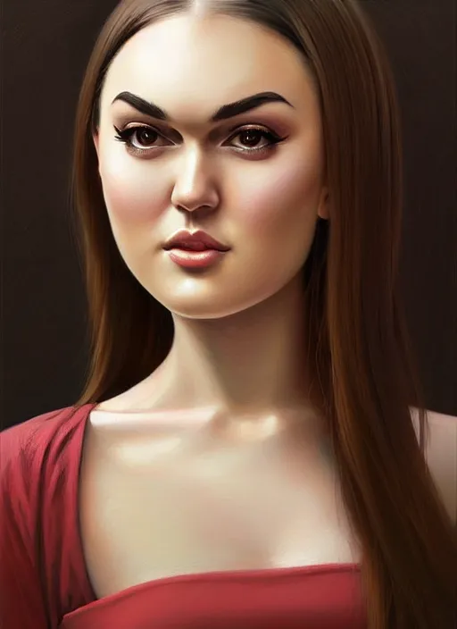 Image similar to beautiful sasha grey feminine face in ukrainian national clothes! portrait of young woman blessed by god with ever - increasing physical and mental perfection, beautiful hair, symmetrical! intricate, elegant, highly detailed, vision of holy perfection!! smile, digital painting, artstation, concept art, smooth, sharp focus, illustration, art by artgerm and greg rutkowski and alphonse mucha