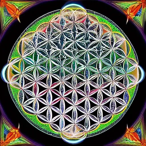 Image similar to flower of life godess portrait in the style of Alex grey