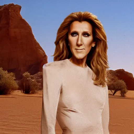 Image similar to celine dion turns into murcory in the desert, sci fi from the 8 0's photography, 4 k ultradetailed