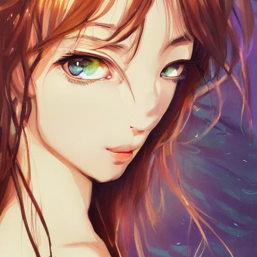 Prompt: A potrait of a covered mermaid with big and cute eyes, fine-face, realistic shaded perfect face, fine details. Night setting. Very anime style. Realistic shaded lighting poster by Ilya Kuvshinov katsuhiro, magali villeneuve, artgerm, Jeremy Lipkin and Michael Garmash, Rob Rey and Kentarõ Miura style, trending on art station
