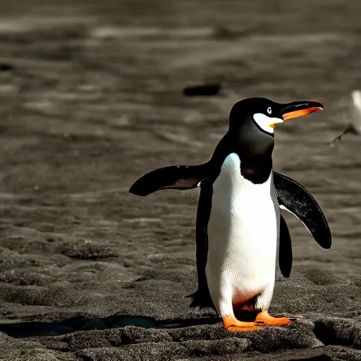 Image similar to national geographic professional photo of a penguin playing banjo, award winning