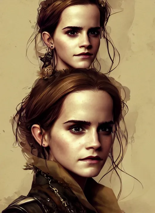 Image similar to steampunk portrait of emma watson, au naturel, hyper detailed, digital art, trending in artstation, cinematic lighting, studio quality, smooth render, unreal engine 5 rendered, octane rendered, art style by klimt and nixeu and ian sprigger and wlop and krenz cushart.