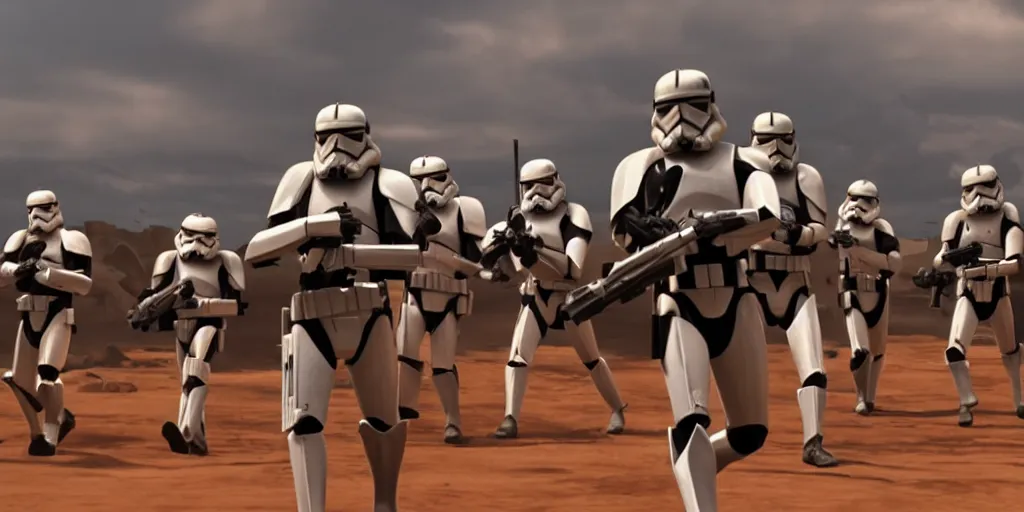 Image similar to Live action clone troopers from star wars the clone wars in the style of revenge of the sith and obi-wan kenobi show ultra realistic, 4K, movie still, UHD, sharp, detailed, cinematic, render, modern