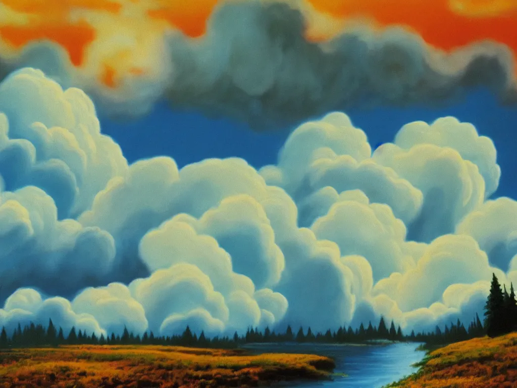 Image similar to bob ross painting of nuclear holocaust