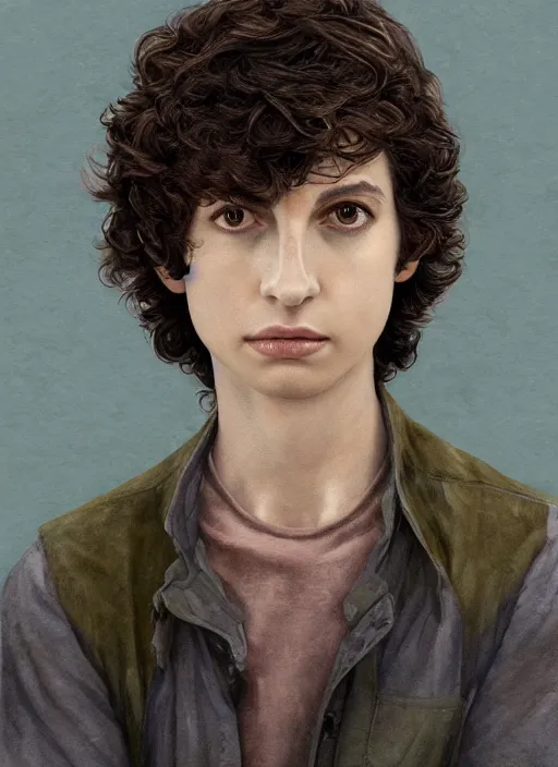 Image similar to portrait, Finn Wolfhard, watercolor, dramatic lighting, cinematic, establishing shot, extremely high detail, foto realistic, cinematic lighting, digital art, vector, by Yoshitaka Amano, Ruan Jia, Kentaro Miura, Artgerm, post processed, concept art, artstation, matte painting, style by eddie mendoza, raphael lacoste, alex ross