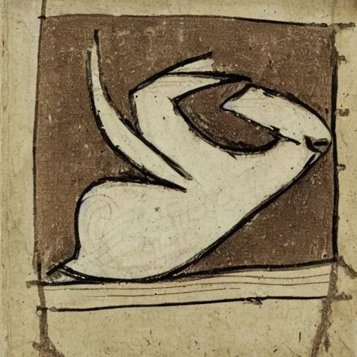 Image similar to medieval sketch of an exhausted anthropomorphic bird resting