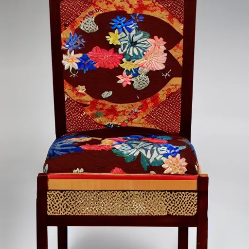 Image similar to a chair made from kimonos