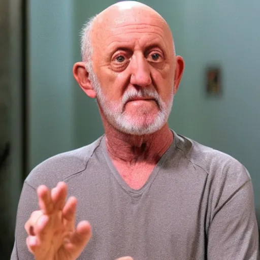 Image similar to mike ehrmantraut becoming an enlightened being, he has no beard