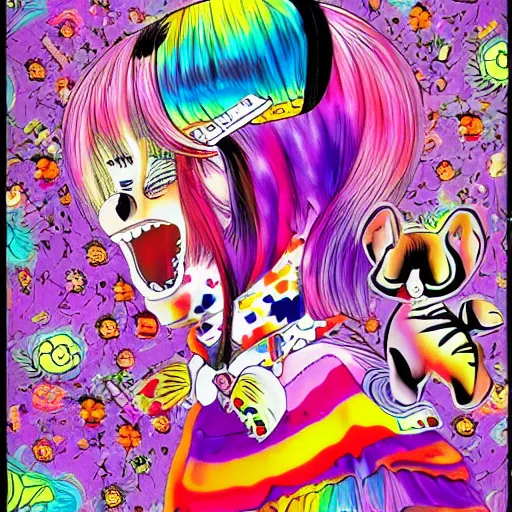 Prompt: Lisa Frank and Junji Into collaboration