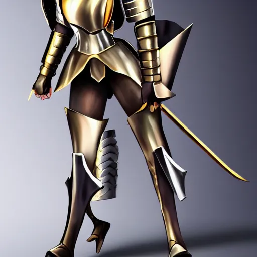 Prompt: knight woman with big bra, brass armor in anime style