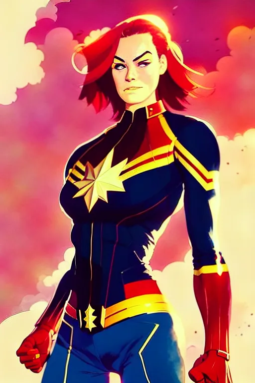 Prompt: a ultradetailed beautiful painting of a stylish captain marvel, by conrad roset, greg rutkowski and makoto shinkai trending on artstation