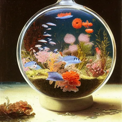 Image similar to floating flowers in a transparent fish tank,Clara Peeters