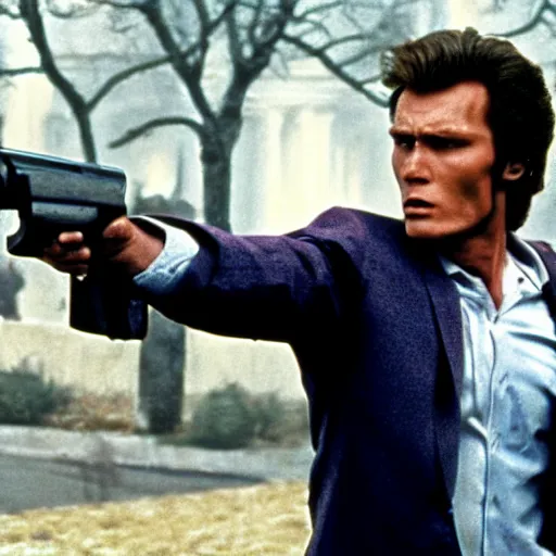 Image similar to Live Action Still of Jerma985 in Dirty Harry, real life, hyperrealistic, ultra realistic, realistic, highly detailed, epic, HD quality, 8k resolution, body and headshot, film still