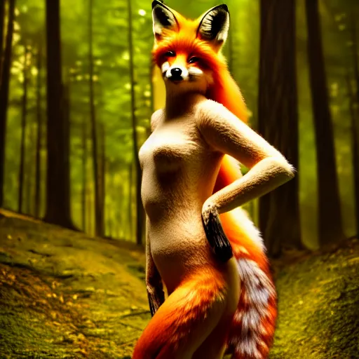 Image similar to full length beautiful fox girl, forest style studio shot, professional photographer, many details, super realistic, high quality, 8 k