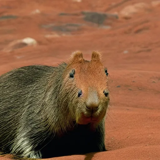 Image similar to a capybara in mars talking to the world governor