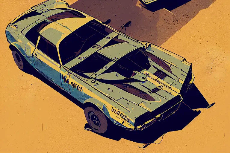 Image similar to digital illustration of mad max's maverick pursuit special, by makoto shinkai, ilya kuvshinov, lois van baarle, rossdraws, basquiat