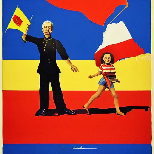 Image similar to a poster with a giant hand holding a spanish flag by jose malhoa, reddit, excessivism, american propaganda, soviet propaganda, poster art