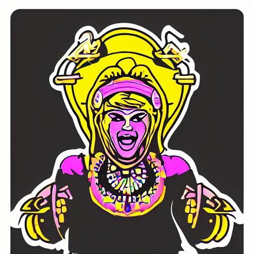 Prompt: svg vector sticker of absolutely divine-deity-angel, rocking out, wearing headphones, huge speakers, dancing, rave, DJ, spinning records, digital art, amazing composition, rule-of-thirds, award-winning, trending on artstation, featured on deviantart