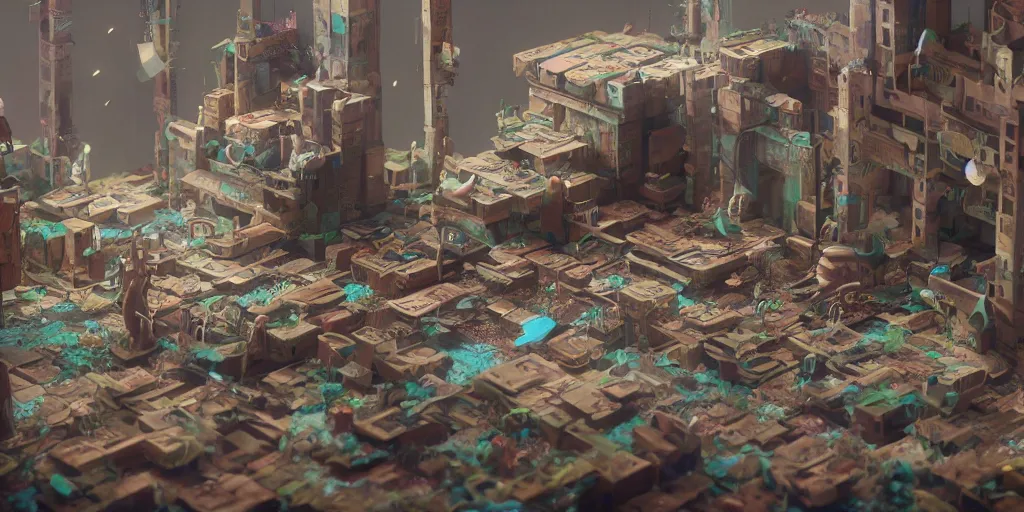 Image similar to mob of mice build a utopia out of cardboard in an apartment bathroom, digital painting, octane render, trending on artstation, insanely detailed, 8 k, uhd