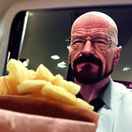 Image similar to Walter White at mcdonalds selfie