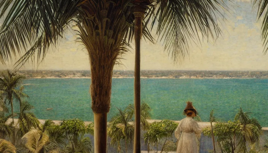 Image similar to a ultradetailed beautiful painting of the inside in the amazonas palace balustrade designed by jules bastien - lepage, tarsila do amaral, frank weston and gustave baumann, beach, trending on artstation, mediterranean, palm trees, sharp focus, soft light, 8 k 4 k