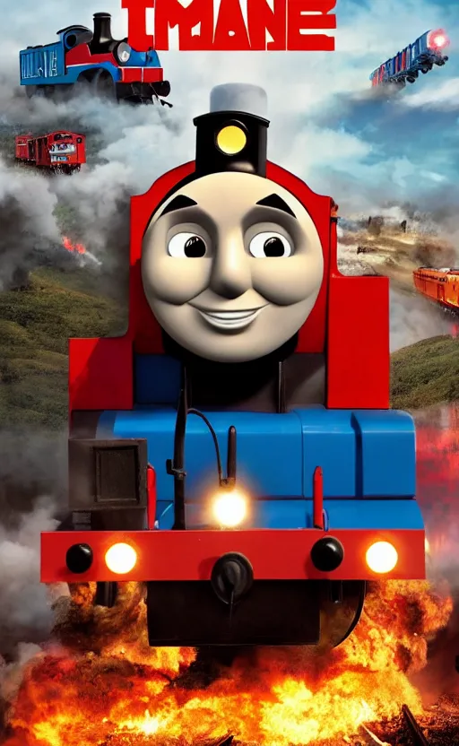 Image similar to thomas the tank engine vs. optimus prime : big revenge : coming soon to theaters, epic cinematic poster, post - apocalypse, demolition, realistic, photo, photorealistic, detailed, high quality, high resolution, 8 k, hdr, 4 k