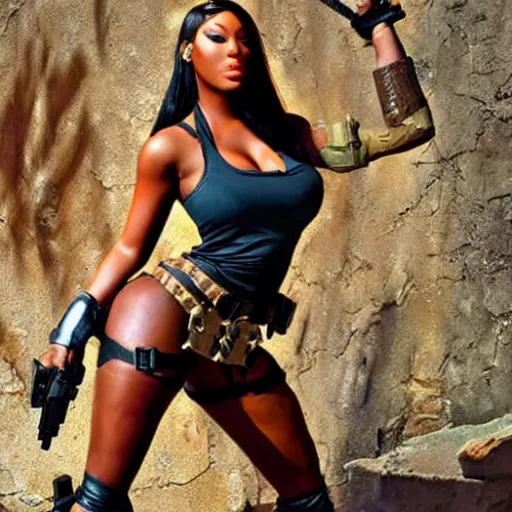 Prompt: megan thee stallion as lara croft