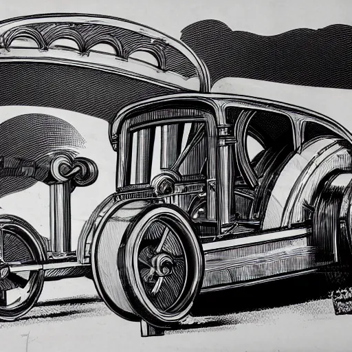 Prompt: technical drawings for the construction of the time machine car