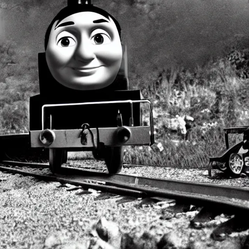 Image similar to steven seagal as thomas the tank engine