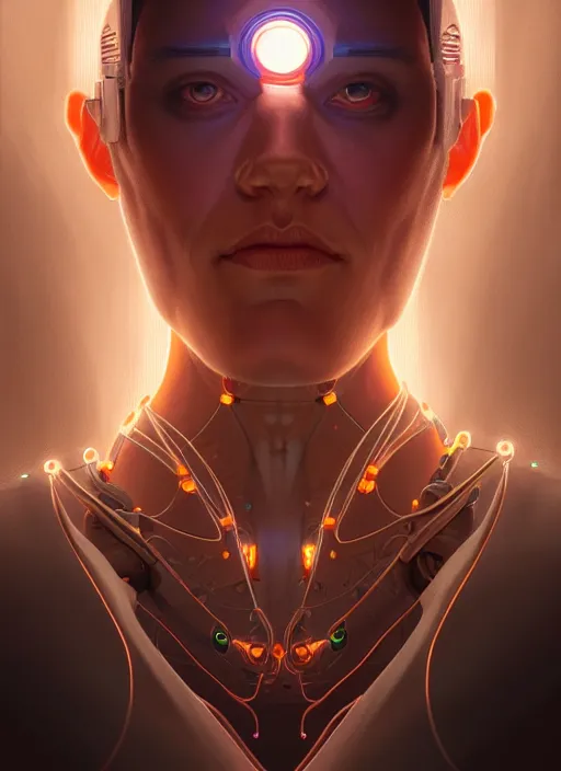 Image similar to symmetry!! portrait of cyborg mad scientist, glowing lights!! intricate, elegant, highly detailed, digital painting, artstation, concept art, smooth, sharp focus, illustration, art by artgerm and greg rutkowski and alphonse mucha